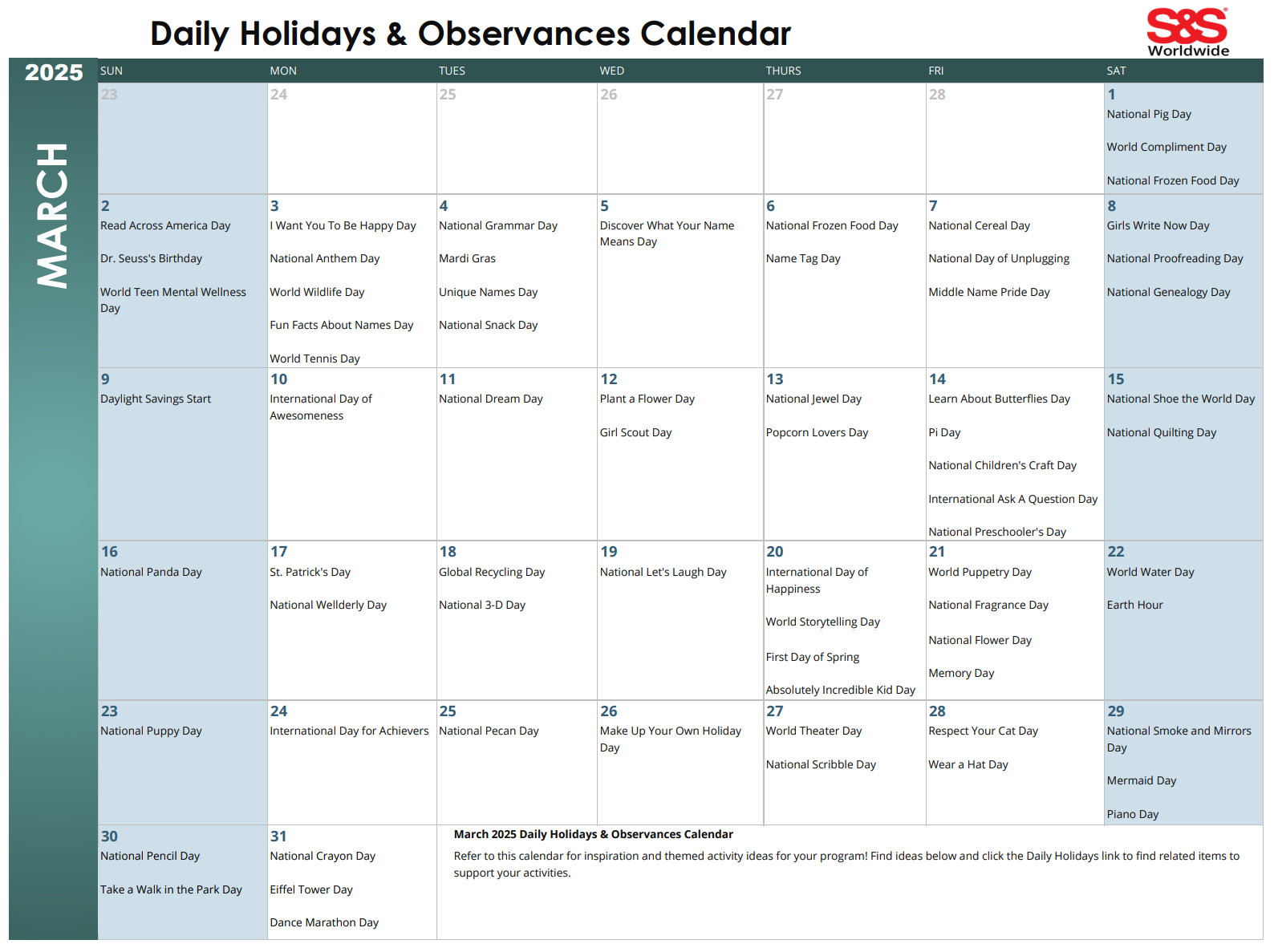 S S Daily Holidays Calendar S s daily holidays calendar